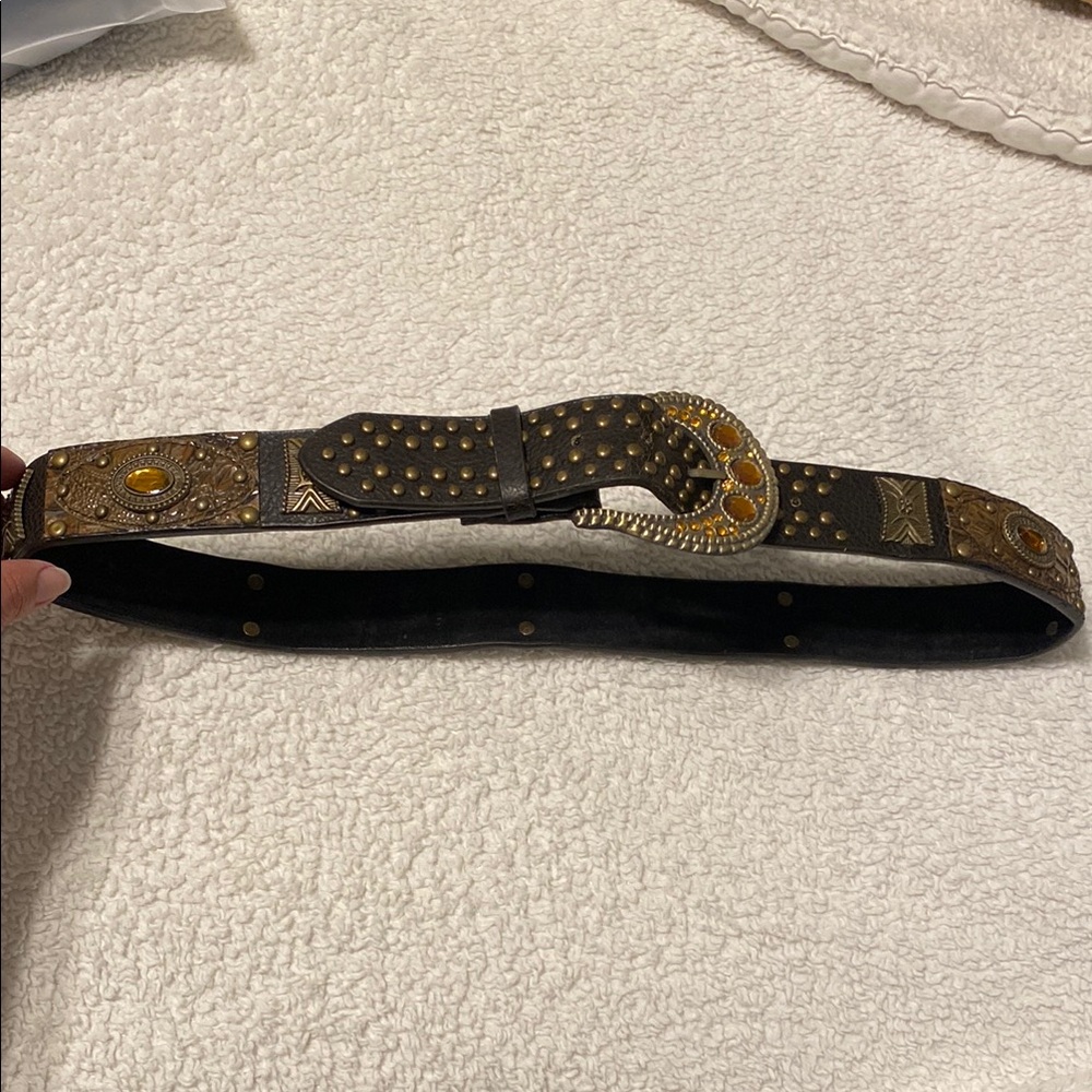 Black Belt with Gold Studs and Orange Buckle
